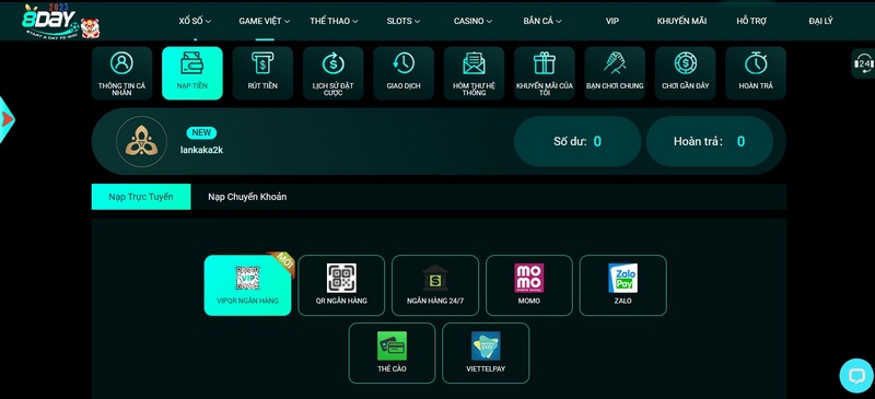 Những cách nạp tiền 8DAY phổ biến nhất